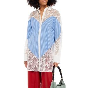 NWT MSGM heart shaped blue and white striped shirt with lace details